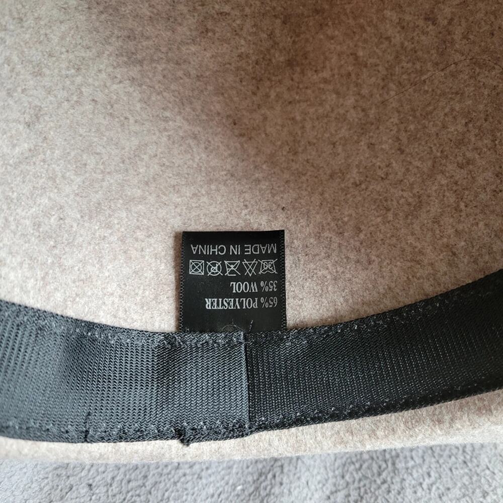 Beige Wool Blend Fedora Hat Thin Strap Classic Style Project Hat Asymetric - Picture 9 of 13